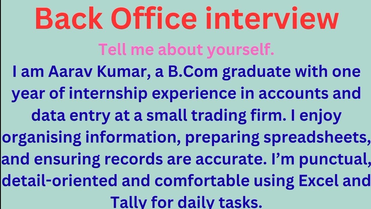 Interview | Back office interview questions | Interview for back office job | job interview question