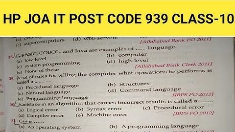 HPSSC JOA IT 939 CLASS-10 || Programming Language Questions