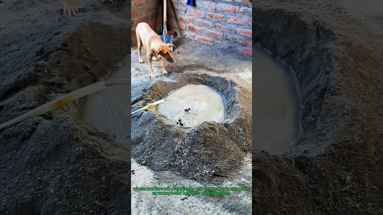 Dog S Clever Cement Mixing Trick See How This Pup Helps Build A Wall At The Construction Site