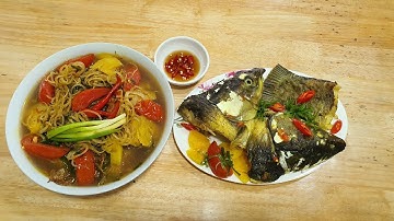 Cá trắm nấu chua với hoa chuối,dứa,mẻ,cà chua thơm ngon thanh mát