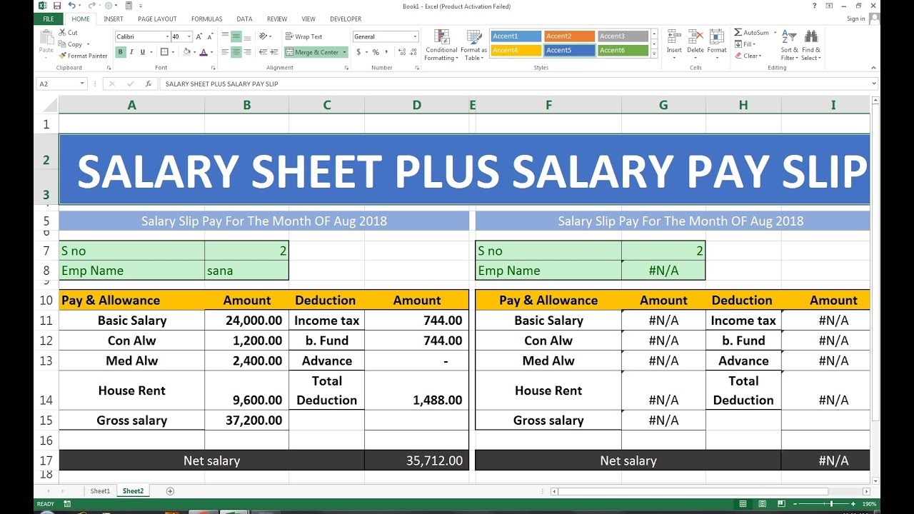 218 How To Make Salary Sheet Salary Payslip In Excel Hindi Youtube