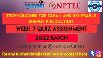 Technologies For Clean And Renewable Energy Production Week 7 Quiz Answers Solution | NPTEL 2022 |