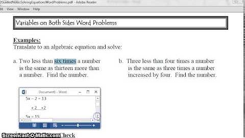 Variables on Both Sides Word Problems