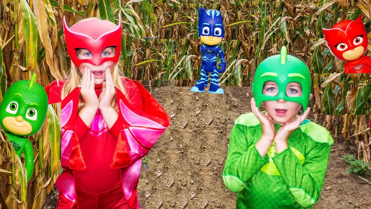 PJ Masks Gekko featuring Assistant Owlette, Catboy tour the Corn Maze!!