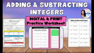 Adding and Subtracting Integers Digital and Print Practice Math Worksheet