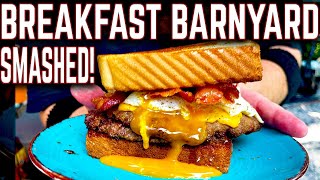 SMASHBURGERS FOR BREAKFAST ON THE GRIDDLE! BARNYARD BREAKFAST SMASHBURGER - EASY FLAT TOP RECIPE