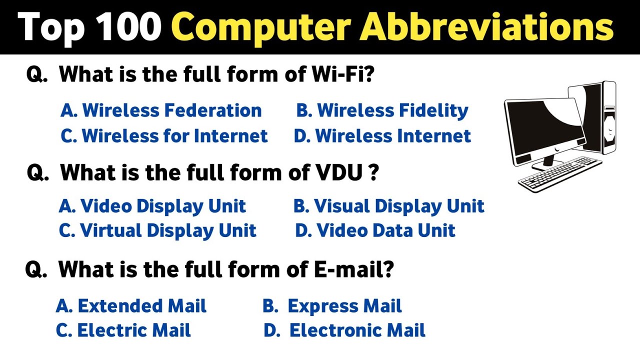 Top 100 Computer Mcqs | Computer Abbreviations For Competitive Exams ...