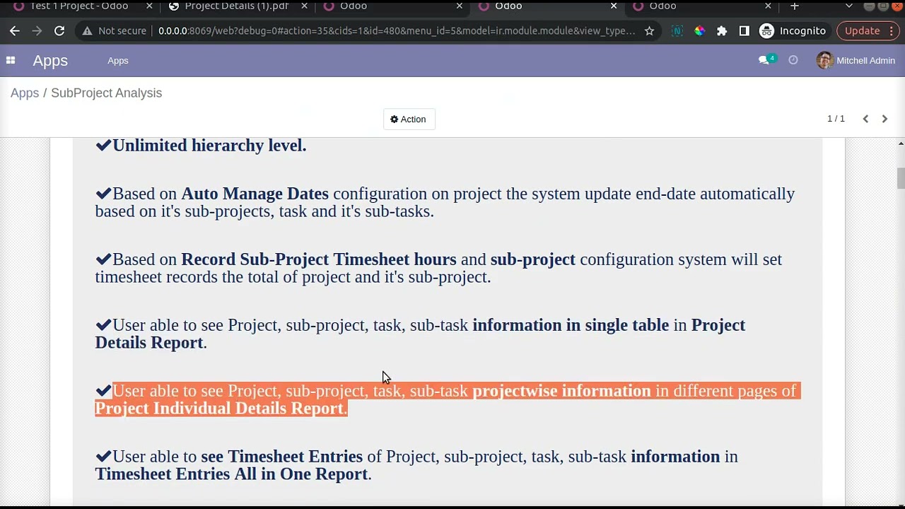 Project Subproject Analysis in Odoo (v12 to v14)