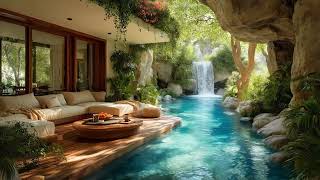 Smooth Jazz Music 🌿 Luxury Cave Resort Ambience & Gentle Waterfall to Study, Focus screenshot 4