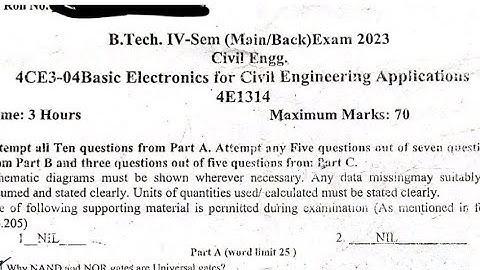 Basic Electronics for civil engineering applications || B tech 4th semester previous year paper
