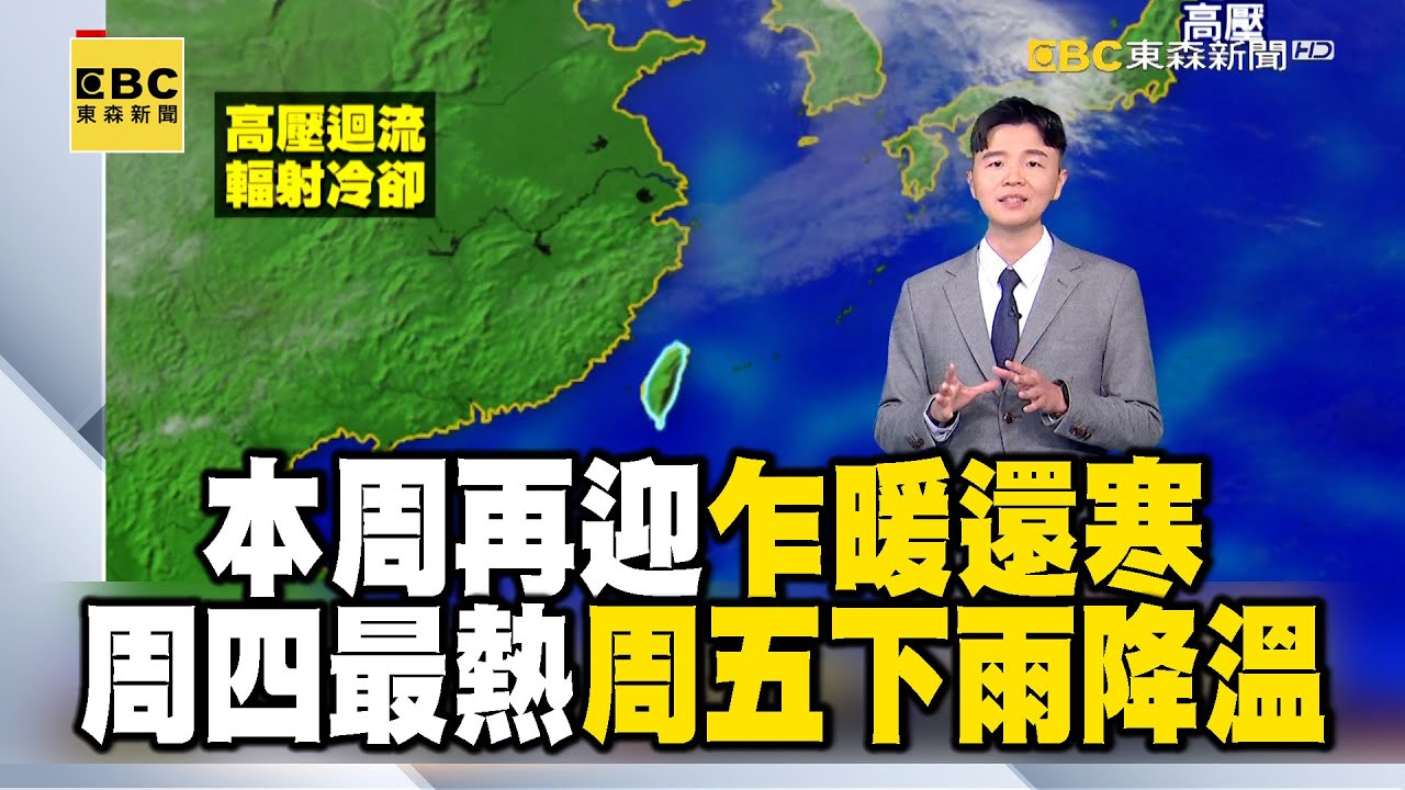 本周再迎乍暖還寒！周四最熱 周五下雨降溫 輻射冷卻 今晨新竹關西10.2最低 新店13.2℃｜20250324【明叡早安氣象】