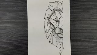 How To Draw A Geometric Lion Step By Step || Lion Face Drawing || Pencil Drawing || Pencil Art