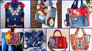 Best & Most Creative Designs Denims old pant & Different Fabric tote Bags ideas 2024