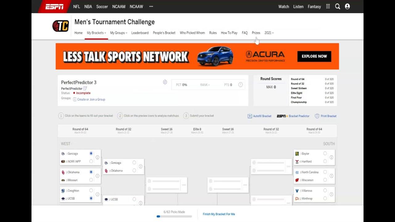 2021 NCAA Tournament Predictions (ESPN Bracket Challenge) YouTube