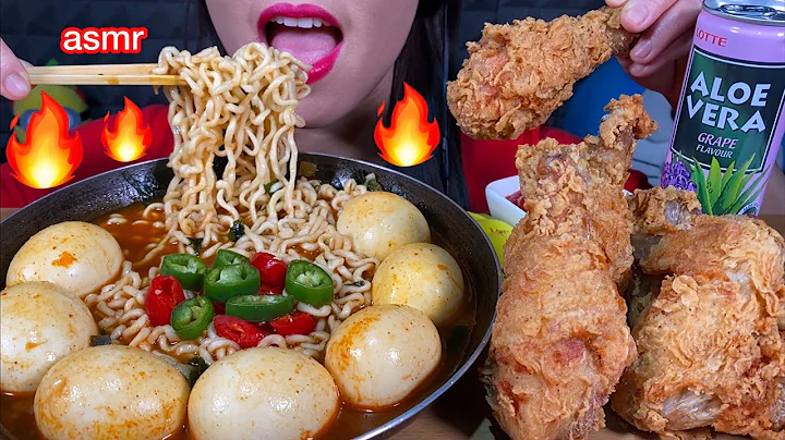 ASMR SOUPY SPICY NOODLES, FRIED CHICKEN, EGGS, CHILI 먹방 MUKBANG MASSIVE Eating Sounds