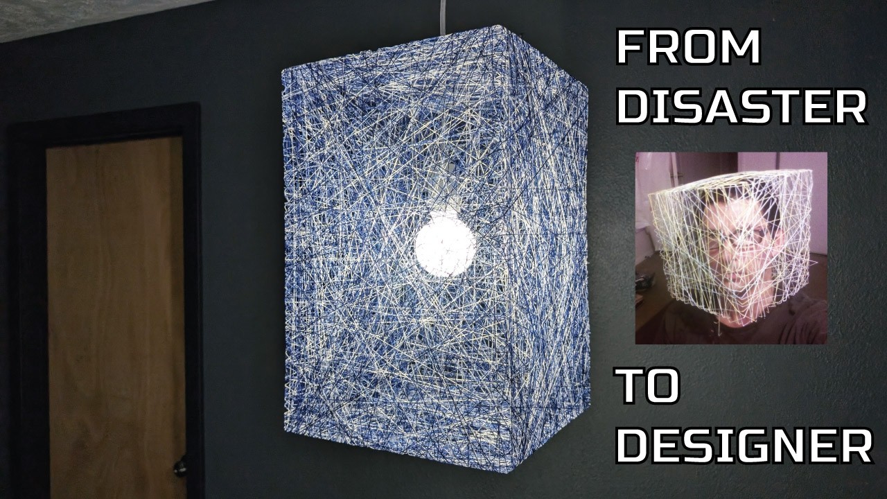 My Journey to Make this Cube-Shaped String Pendant Lamp - DIY yarn lamp shade