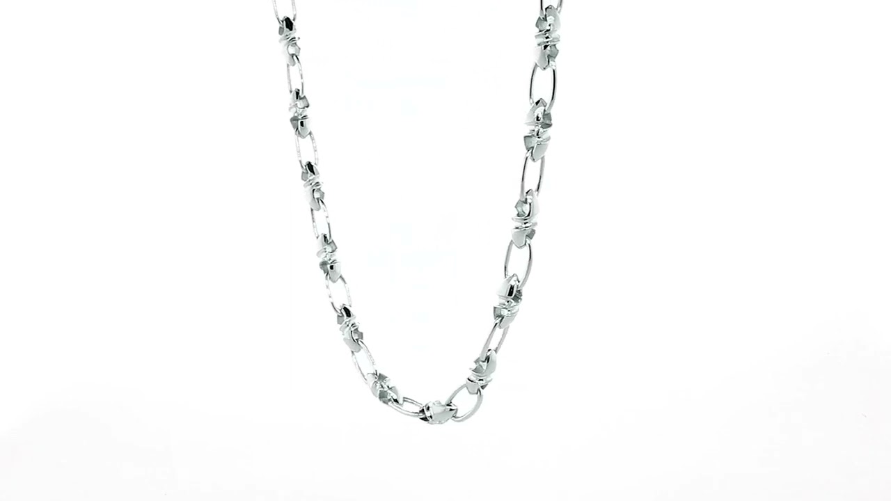 6 mm Solid Bullet and Oval Link Chain, 22 Inches in 14k White Gold CZ36774W22