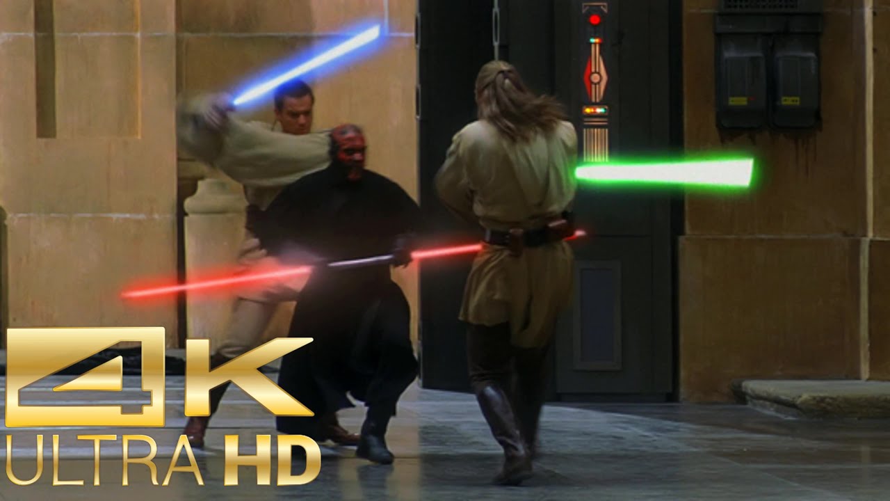 Lima Accidentalmente En el piso Obi Wan & Qui Gon vs Darth Maul [4k UltraHD] - Star Wars: The Phantom  Menace Fight Scene (1/2) - YouTube