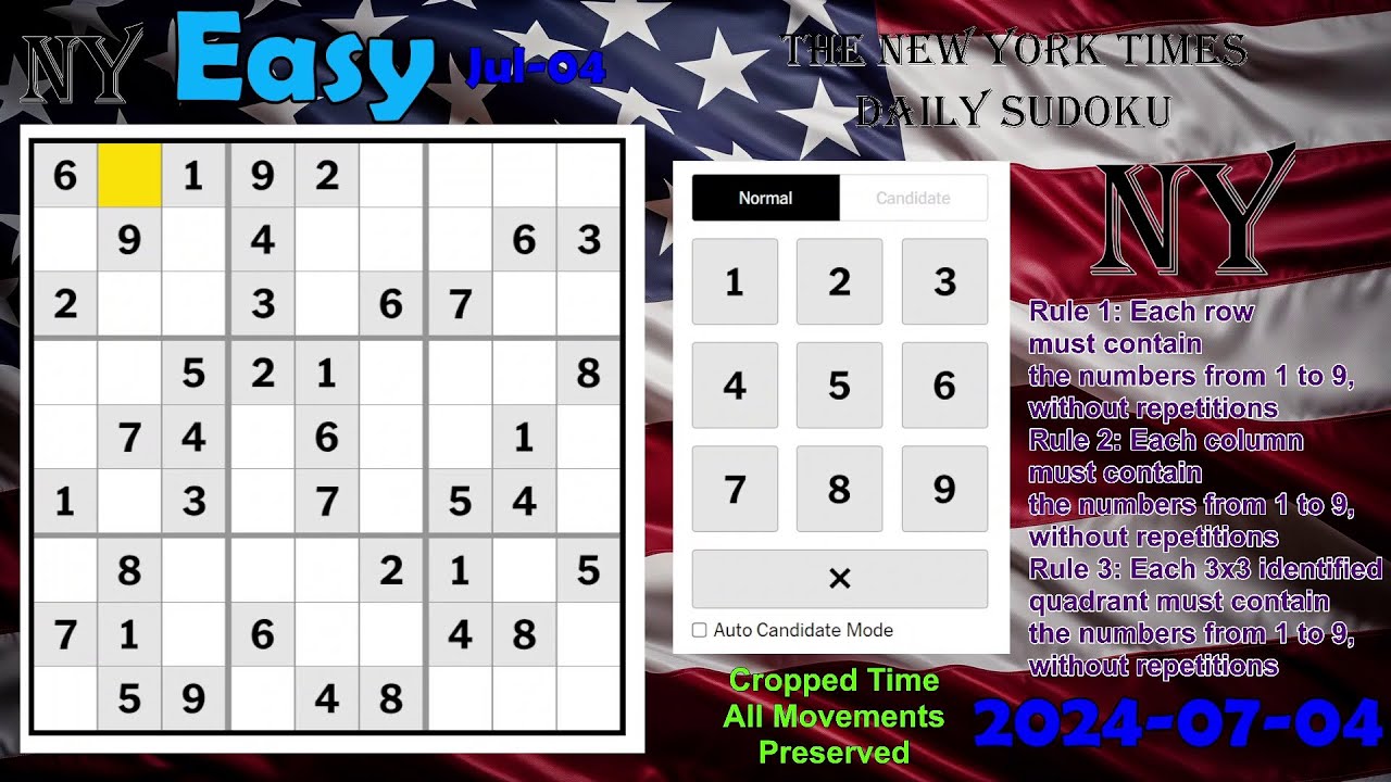 The New York Times Daily Sudoku 2024-07-04 Easy #IndependenceDay #