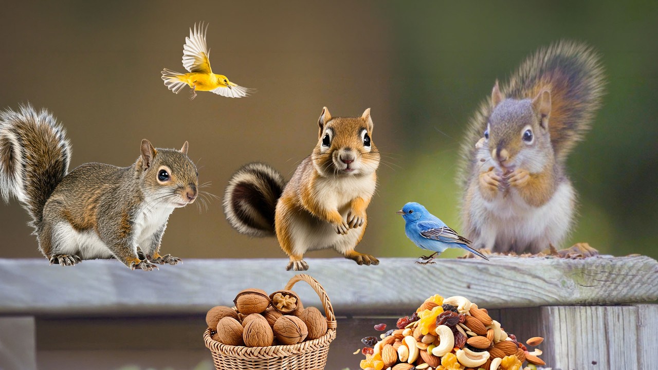 NEW, IMPROVED TV FOR CAT 📺 Birds & Squirrels Enjoying a Meal🕊️🐿️Keep Your Cats Entertain😹
