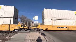 A Honking Southbound BNSF #4040 Intermodal Stack With Z Trailer Cars Train