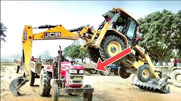 Jcb 3Dx 4wd backhoe machine working together Mahindra 415 Di Eicher 485