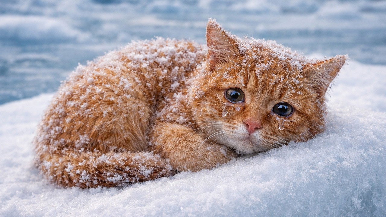 Кошка дрейфовала на льдине посреди реки сутки... Лёд таял — она мяукала, но никто не слышал