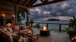 Relaxing Ocean Storm Ambience 🌊 Cozy Fireplace, Thunder & Waves for Calm Evenings and Meditation