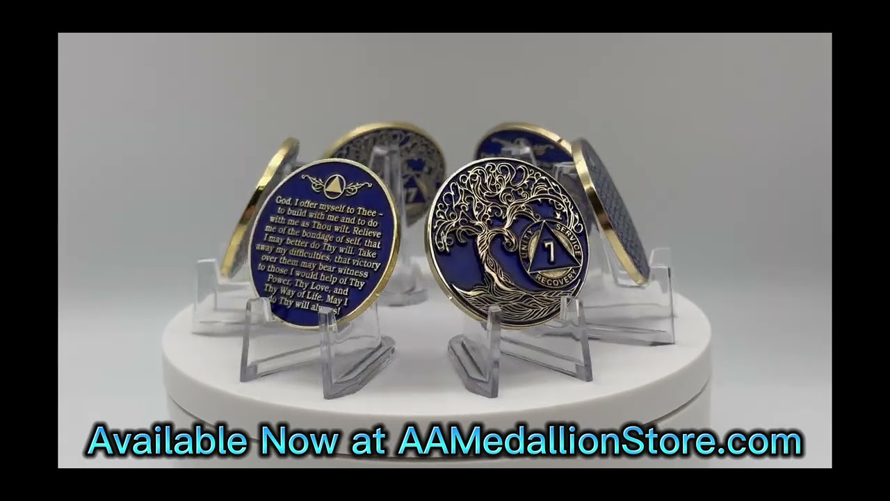Sobriety Mint Twisted Tree of Life AA Recovery Medallion - Blue / Gold ...