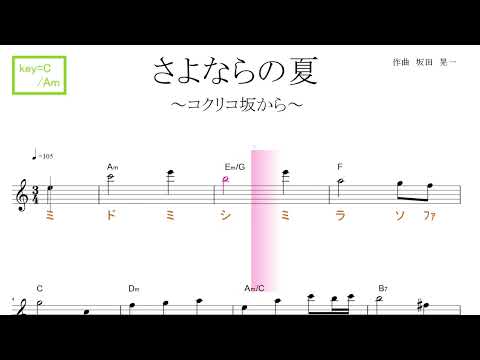 さよならの夏～コクリコ坂から～（手嶌　葵）key=C/Am　／ドレミで歌う楽譜【コード付き】