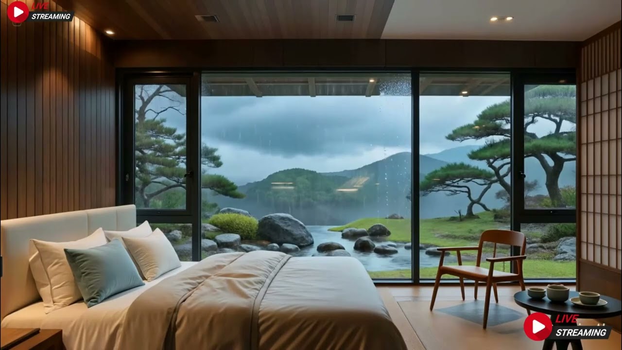 Relaxing Music for Deep Sleep, Piano Chill - Stress Relief Music with Rain Falls Outside the Window