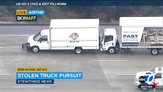 CHASE: Suspect in stolen box truck slams into another truck during pursuit