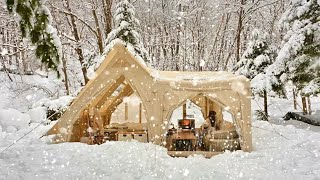 hot tent🔥🛖Installing a large wood stove in a long-term snow camp with inflatable tents