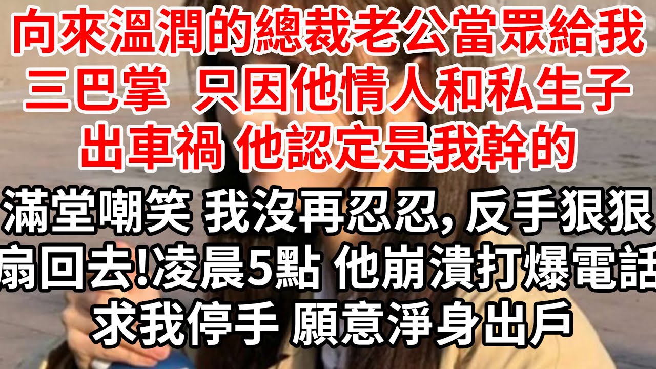向來溫潤的總裁老公當眾給我三巴掌，只因他情人和私生子出車禍 他認定是我幹的，滿堂嘲笑 我沒再忍忍，反手狠狠扇回去。凌晨5點 他崩潰打爆電話 求我停手 願意淨身出戶