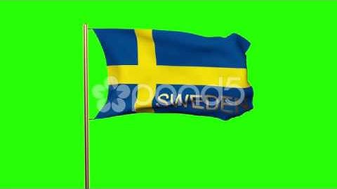 Sweden Flag With Title Waving In The Wind. Looping Sun Rises Style. Animation
