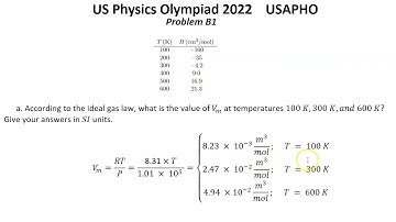 US Physics Olympiad 2022 USAPHO Solution of probl. B1 Universal Gas Law. Van Der Vaals equation