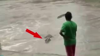 Timsahı Terlikle Kaçırdı