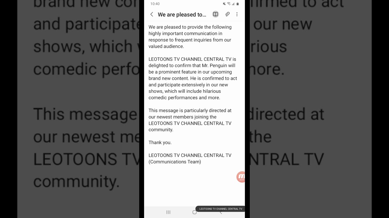 OFFICIAL STATEMENT: LEOTOONS TV CHANNEL CENTRAL TV Confirms Mr. Penguin for Upcoming Programming