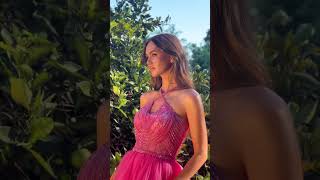 Beaded High Low Dress A1239 In Azalea Pink With Halter Neckline