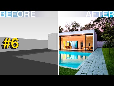 Photoshop Architecture Visualization # Modern house with pool