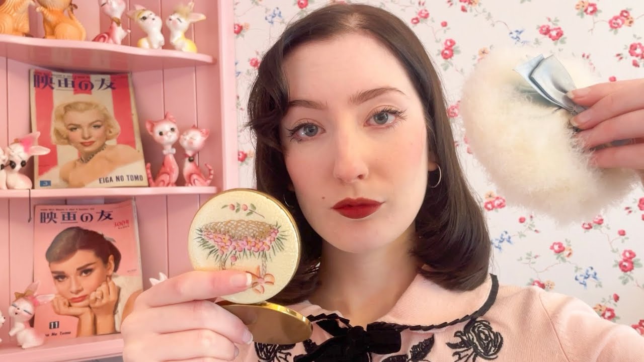 ASMR ~ vintage makeup show and tell ~ tingly tapping and slow whispers for sleep ☁️💋