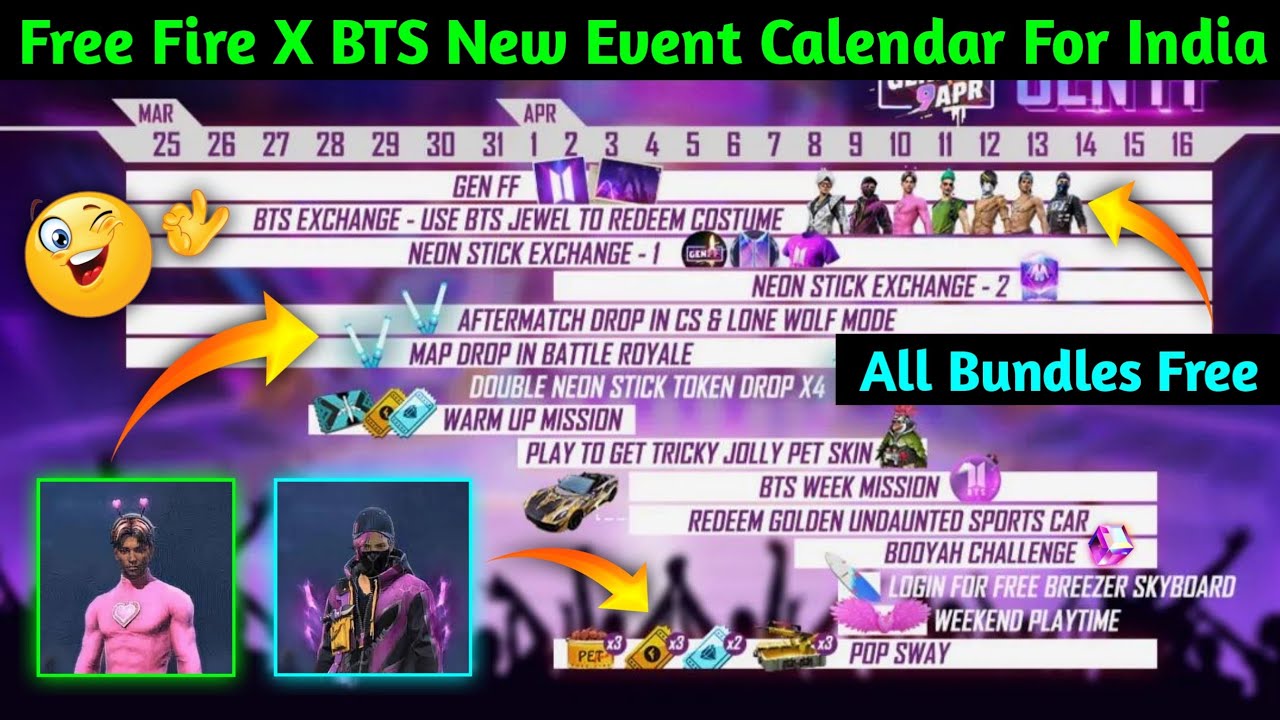 Free Fire X BTS New Event Calendar // Gen FF 9 Apr Calendar Event // BTS Calendar Event Free Rewards