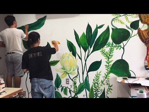 Video Vẽ tranh tường hoa lá đơn giản tại phòng khách và... - youtube
