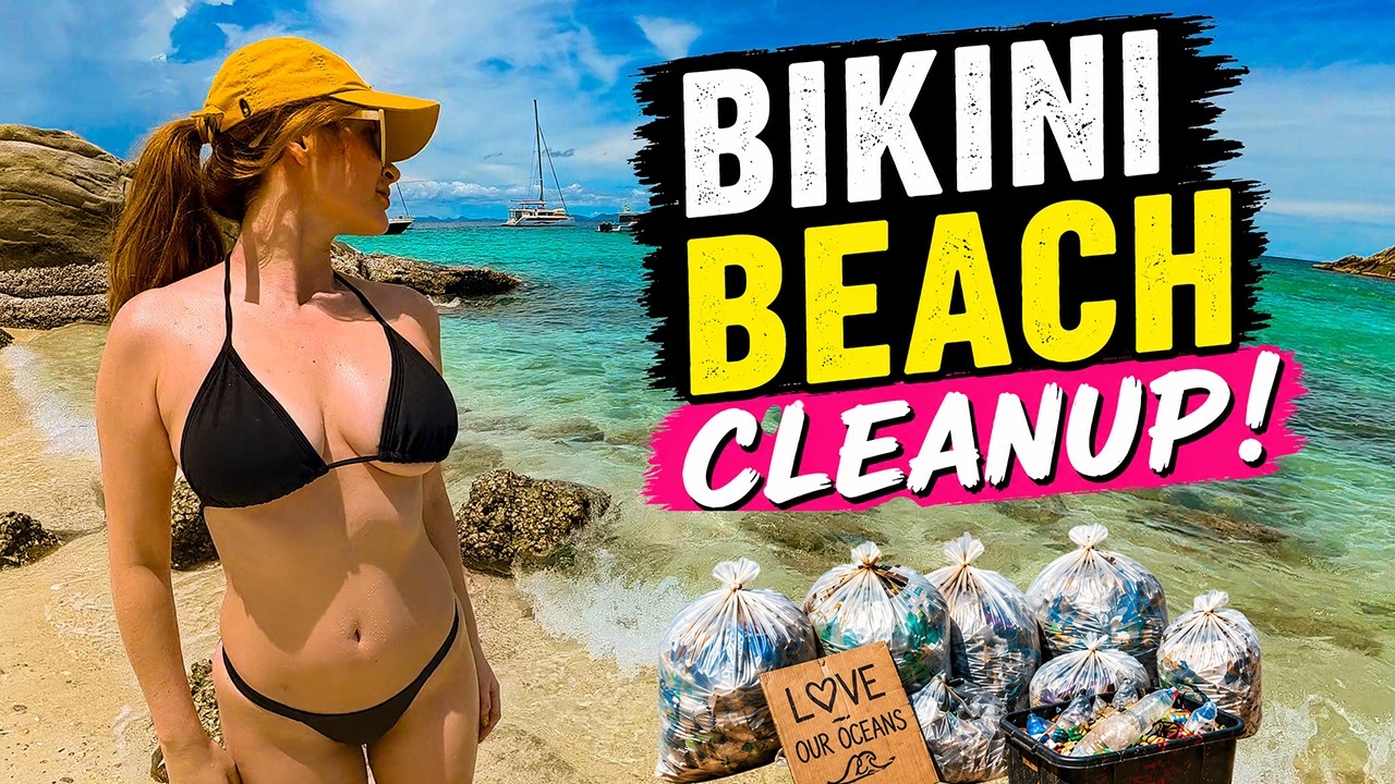 ⁣Bikini Beach Cleanup in Thailand!