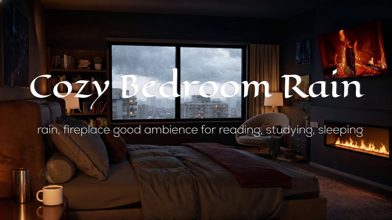 Cozy Urban Bedroom - Heavy Rain & Fireplace Sounds for Deep Sleep | 1 Hour Ambience