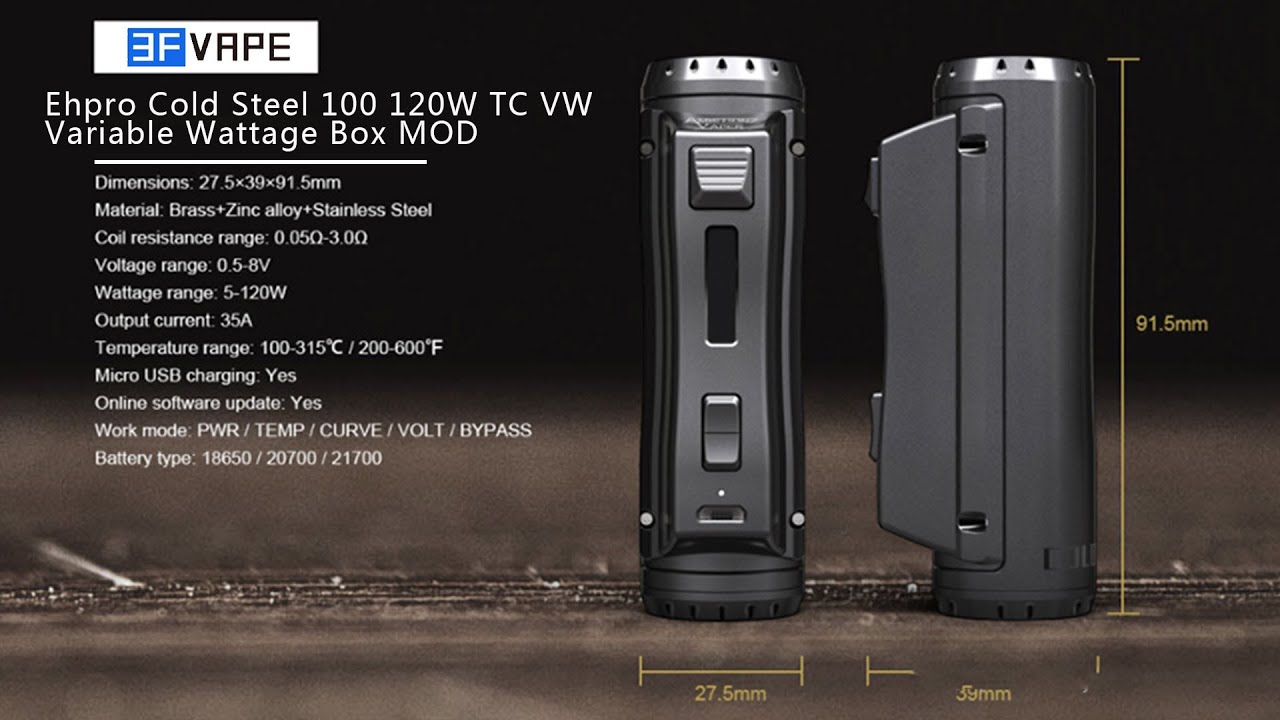 NEW Ehpro Cold Steel 100 120W TC VW Variable Wattage Box MOD