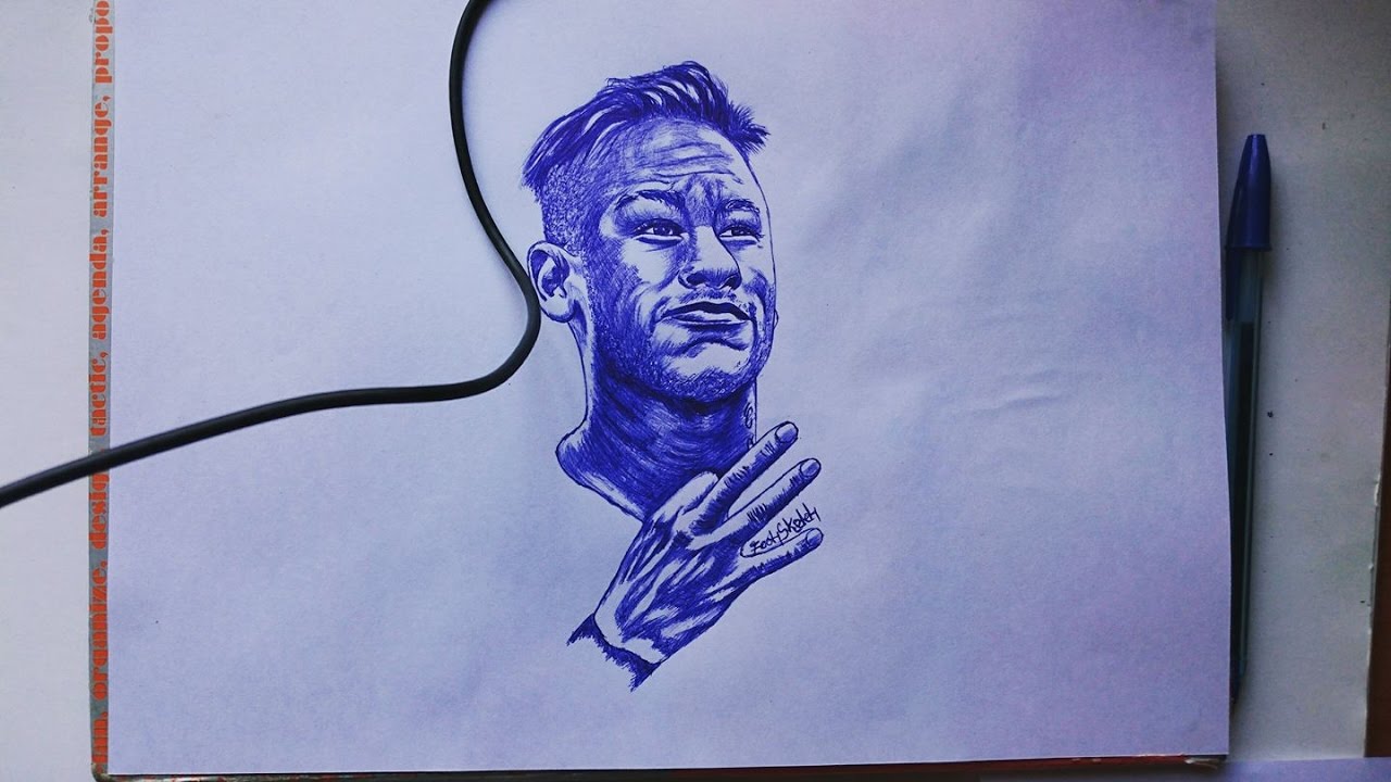  Neymar Jr Pen Drawing - Barcelona - YouTube