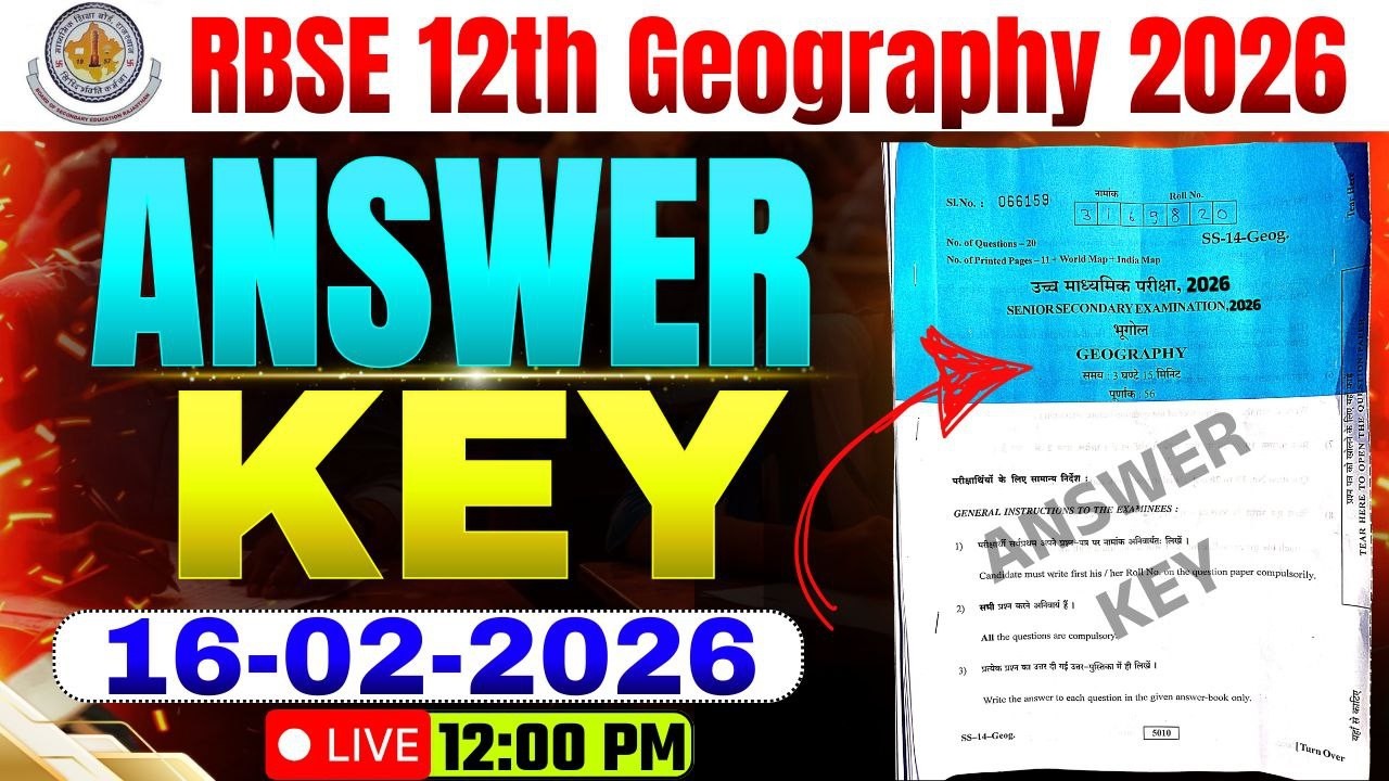 RBSE Board Geography 12th Class Answer Key 2026| Rajasthan Board 12th geography Paper Solutions 2026