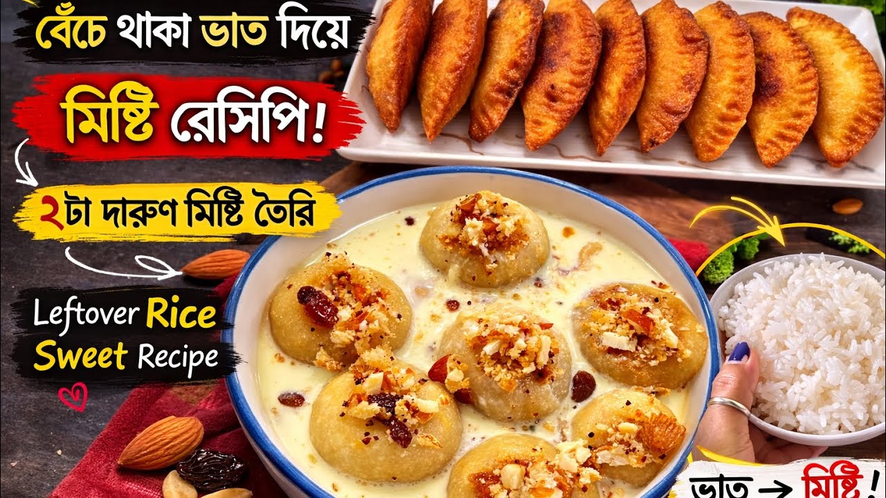 বেচে যাওয়া ভাত দিয়ে দারুন স্বাদের গুজিয়া আর গুজিয়া রসমালাই/Gujiya rasmalai from leftover rice 