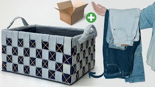 How to make a storage basket from a cardboard box and old jeans 💵Watch, follow along, and sell it!